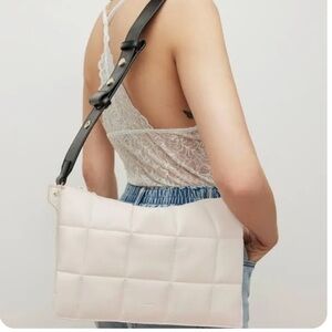 All Saints Sheringham Quilted Leather Shoulder Bag In Salt Lake White/gold. New
